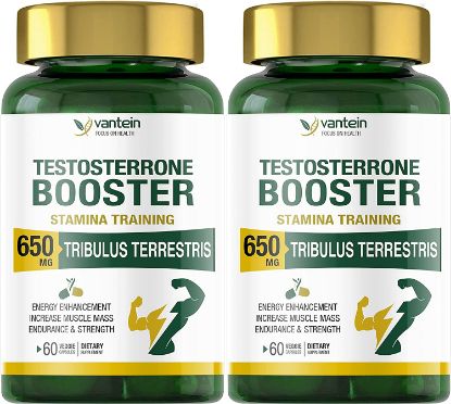Testosterone Booster for Men, 2 Pack Premium Tribulus Terrestris Capsules Maximizes Muscle, Boost Vitality and Stamina Training, Zinc & Magnesium Level Booster - 120 Capsules 60 Day Supply