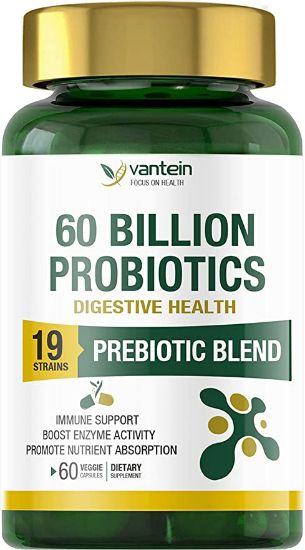 Probiotics, 60 Billion CFU 19 Strains Prebiotic Blend, Keep Digestive System Healthy, Immune System Enhancement Probiotics for Women Men, 60 Veggie Capsules