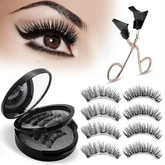 Magnetic Self Adhesive Eyelashes Eyelashes with Eyeliner Kit, 5 pairs Magnetic Lashes with 2 Tubes of Magnetic Eyeliner, Easy to Apply Natural Looking False Magnetic Lashes Set，No Glue needed